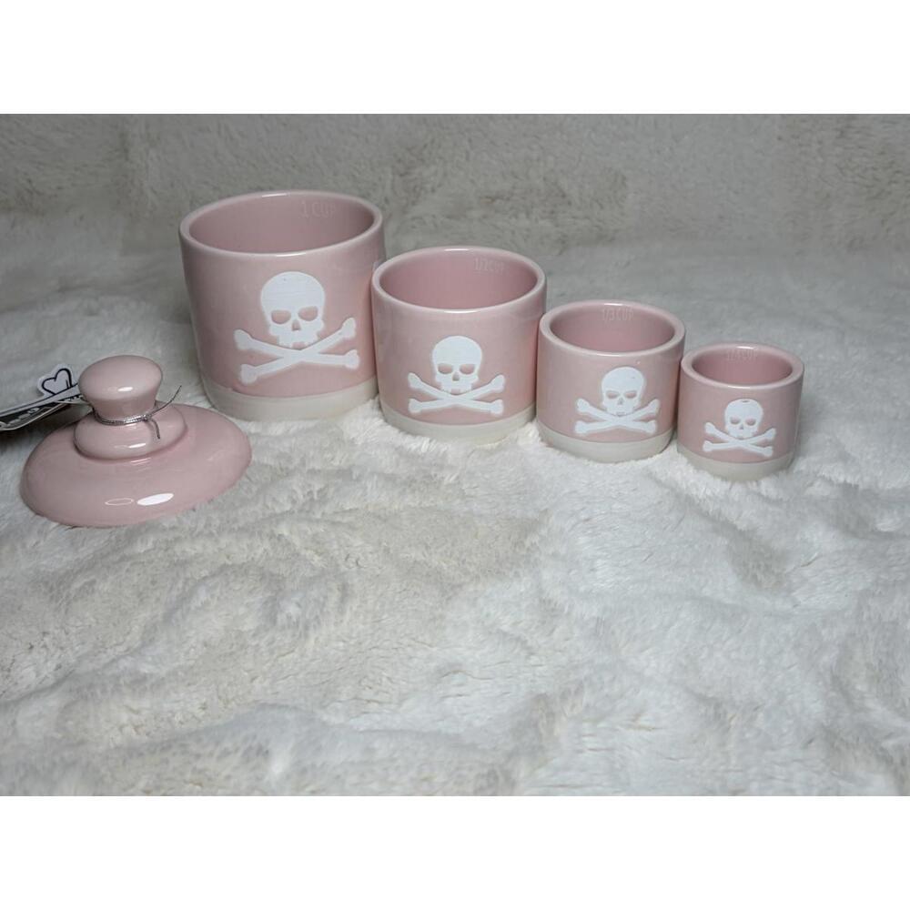 Pink Ceramic Skull & Crossbones Measuring Cup Set – Gothic Kitchen Decor​